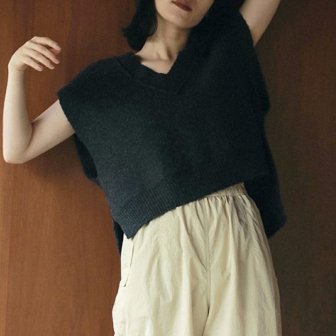 anuke Fringe Knit Bustier チャコールグレー