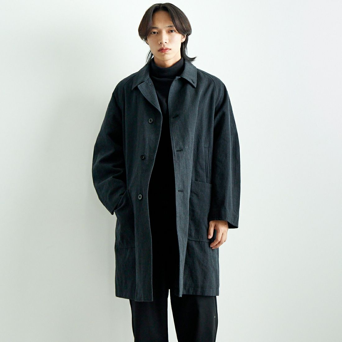 A VONTADE [アボンタージ] ラグランロングコート [VTD-0559-CT] 1 CHARCOAL &&モデル身長：179cm 着用サイズ：M&&