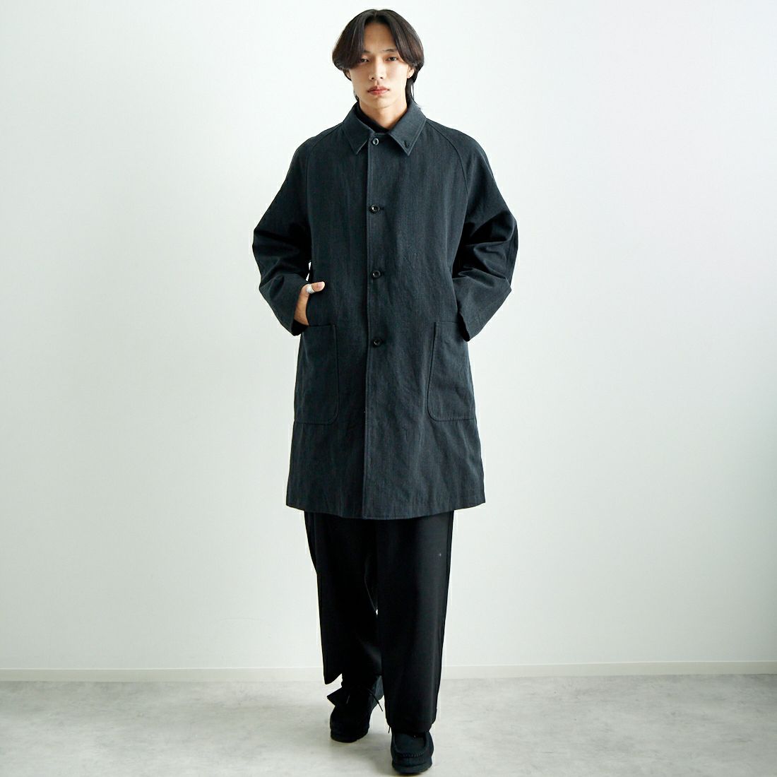 A VONTADE [アボンタージ] ラグランロングコート [VTD-0559-CT] 1 CHARCOAL &&モデル身長：179cm 着用サイズ：M&&