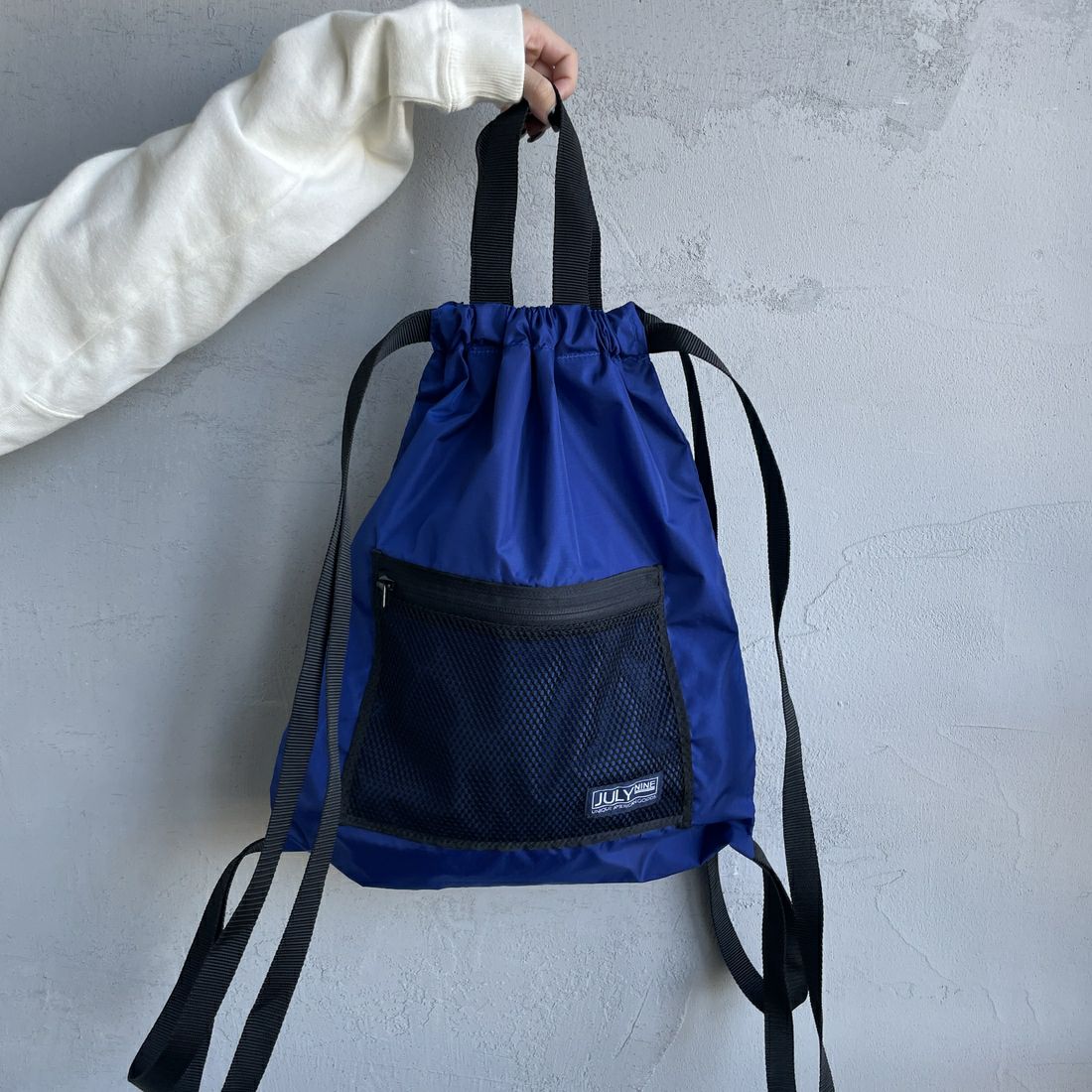 JULY NINE [ジュライナイン] 別注 メッシュポケット ナイロンナップサック [JLN2001001-JF] BLUE