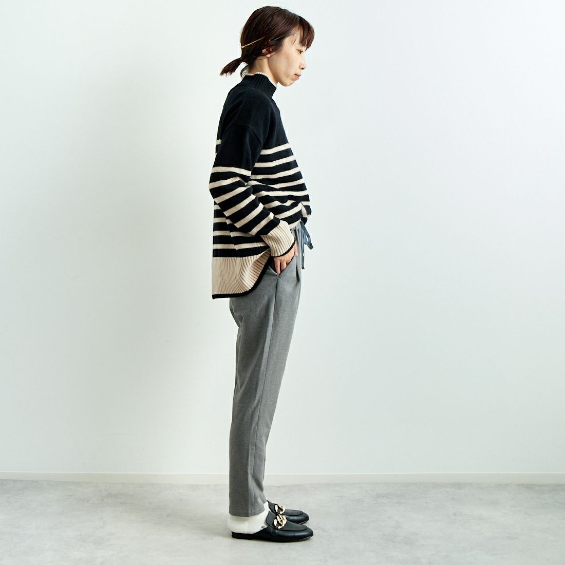 Jeans Factory Clothes [ジーンズファクトリークローズ] コスミカルウォームテーパードパンツ [21243059] 002 Mｸﾞﾚｰ &&モデル身長：158cm 着用サイズ：36&&