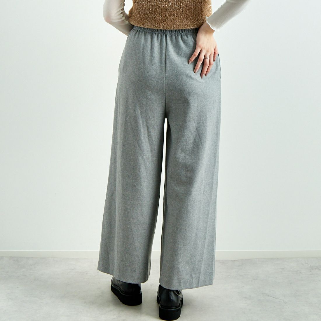 Jeans Factory Clothes [ジーンズファクトリークローズ] 2WAYストレッチウォームワイドパンツ [21243060] 001 Lｸﾞﾚｰ &&モデル身長：167cm 着用サイズ：F&&