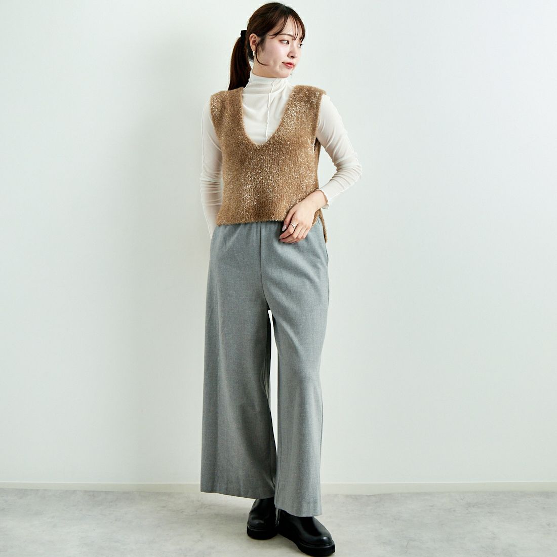 Jeans Factory Clothes [ジーンズファクトリークローズ] 2WAYストレッチウォームワイドパンツ [21243060] 001 Lｸﾞﾚｰ &&モデル身長：167cm 着用サイズ：F&&