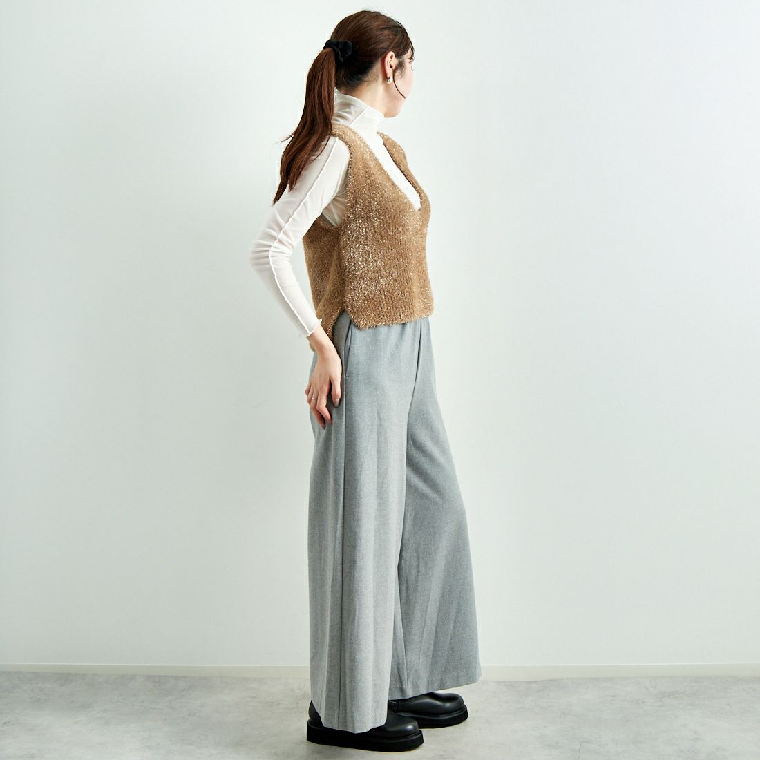 Jeans Factory Clothes [ジーンズファクトリークローズ] 2WAYストレッチウォームワイドパンツ [21243060] 001 Lｸﾞﾚｰ &&モデル身長：167cm 着用サイズ：F&&