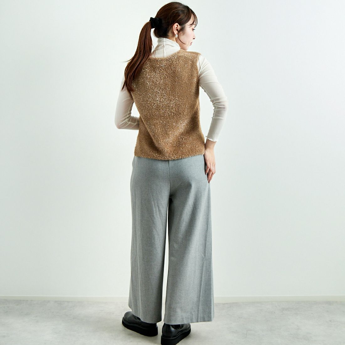 Jeans Factory Clothes [ジーンズファクトリークローズ] 2WAYストレッチウォームワイドパンツ [21243060] 001 Lｸﾞﾚｰ &&モデル身長：167cm 着用サイズ：F&&