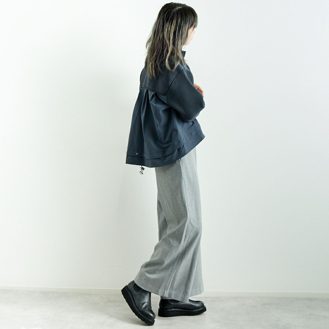 Jeans Factory Clothes [ジーンズファクトリークローズ] 2WAYストレッチウォームワイドパンツ [21243060] 001 Lｸﾞﾚｰ &&モデル身長：167cm 着用サイズ：F&&
