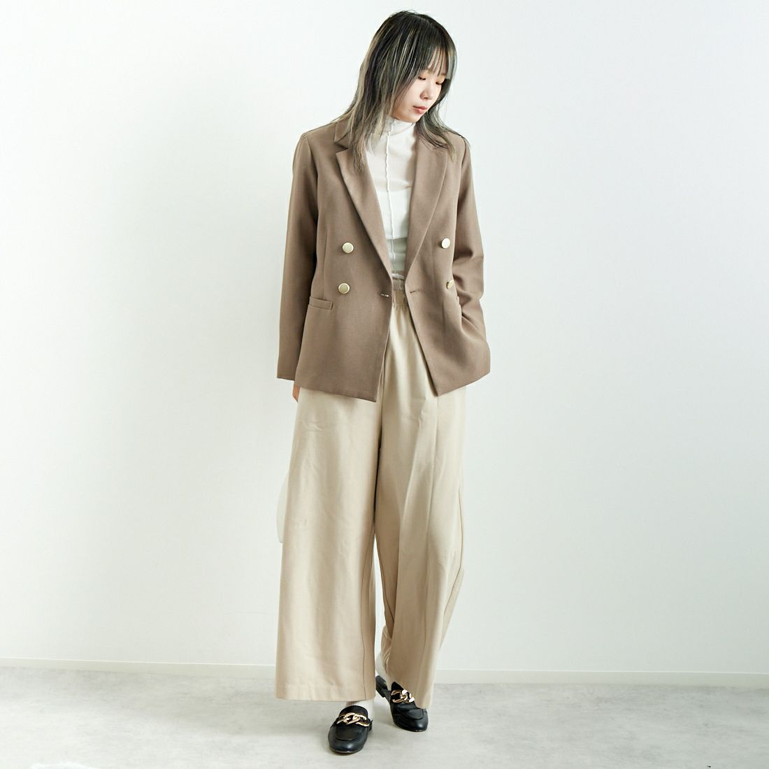 Jeans Factory Clothes [ジーンズファクトリークローズ] 2WAYストレッチウォームワイドパンツ [21243060] 032 ｴｸﾘｭ &&モデル身長：167cm 着用サイズ：F&&