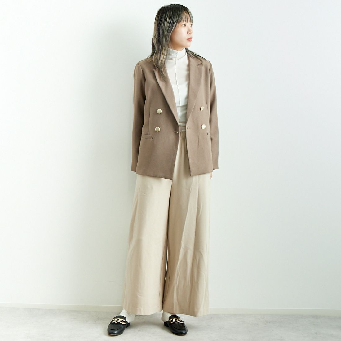 Jeans Factory Clothes [ジーンズファクトリークローズ] 2WAYストレッチウォームワイドパンツ [21243060] 032 ｴｸﾘｭ &&モデル身長：167cm 着用サイズ：F&&