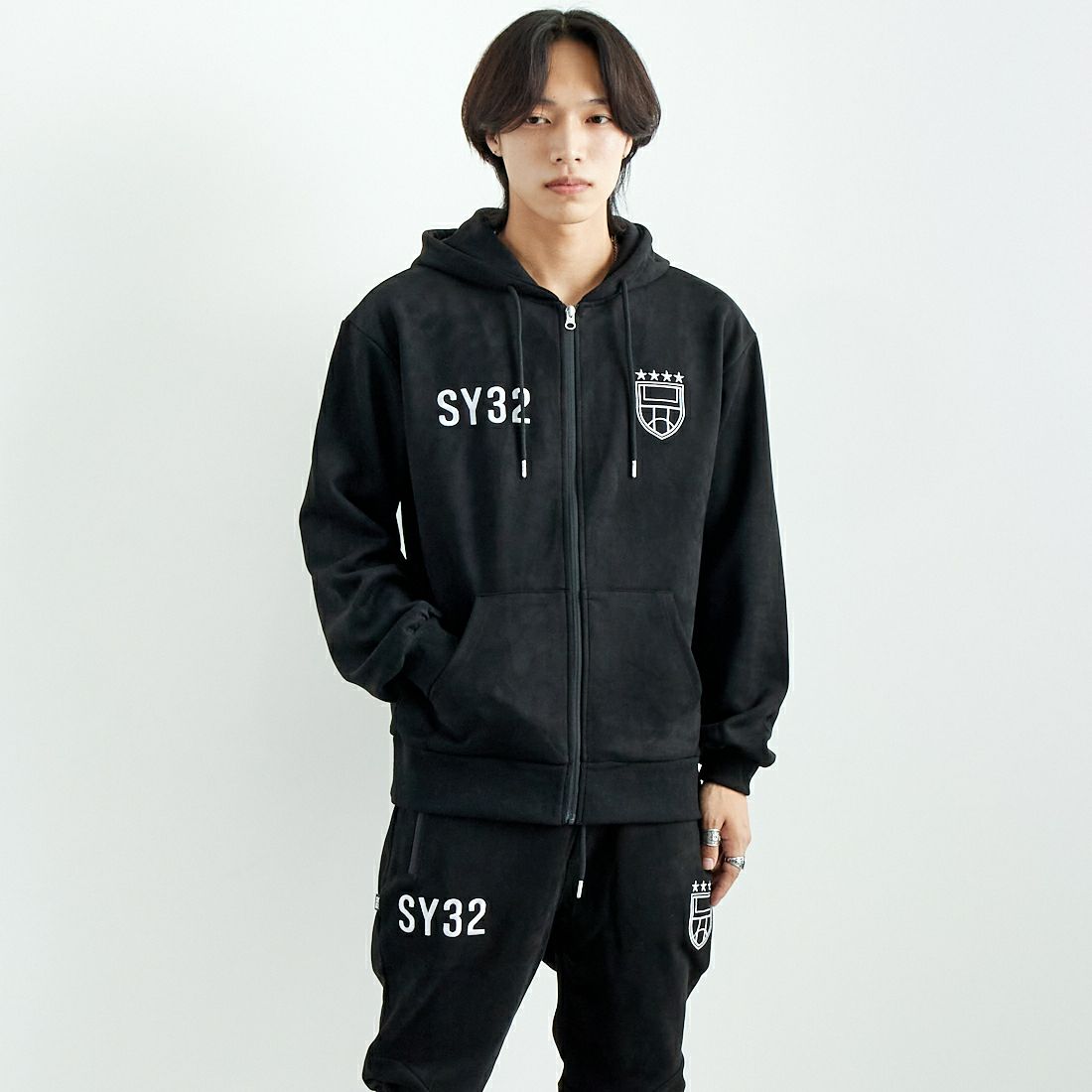 SY32 [エスワイサーティトゥ] ジップフーディ [14505] SY32 [エスワイサーティトゥ] ジップフーディ [14505] BLACK &&モデル身長：179cm 着用サイズ：L&&