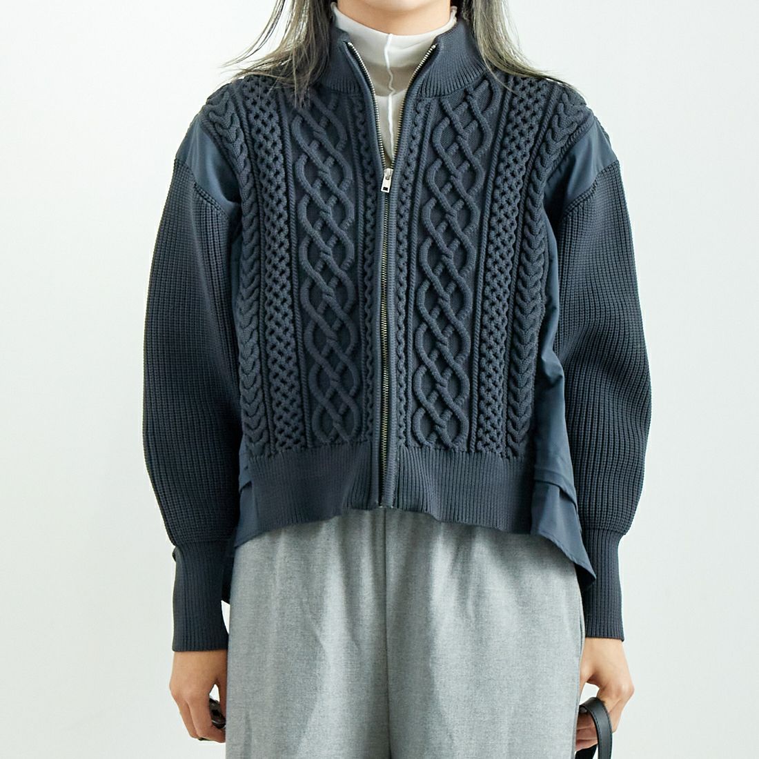 USINE [ユジーヌ] ケーブル布帛ドッキングブルゾン [11243819] ﾁｬｺｰﾙｸﾞﾚｰ &&モデル身長：167cm 着用サイズ：F&&