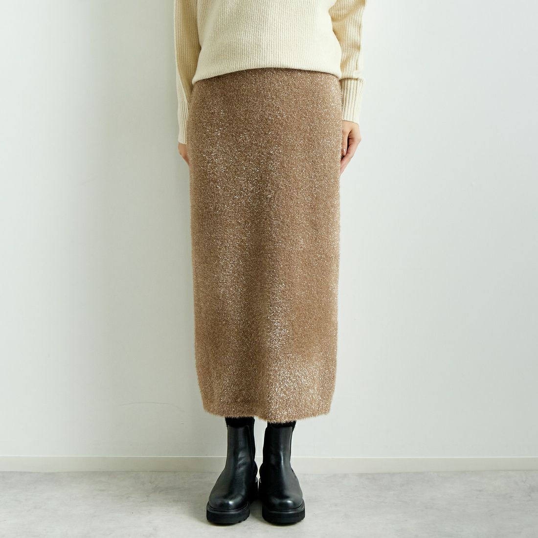 Jeans Factory Clothes [ジーンズファクトリークローズ] ラメシャギースカート [11243814] ﾀﾞｰｸﾌﾞﾗｳﾝ &&モデル身長：167cm 着用サイズ：F&&