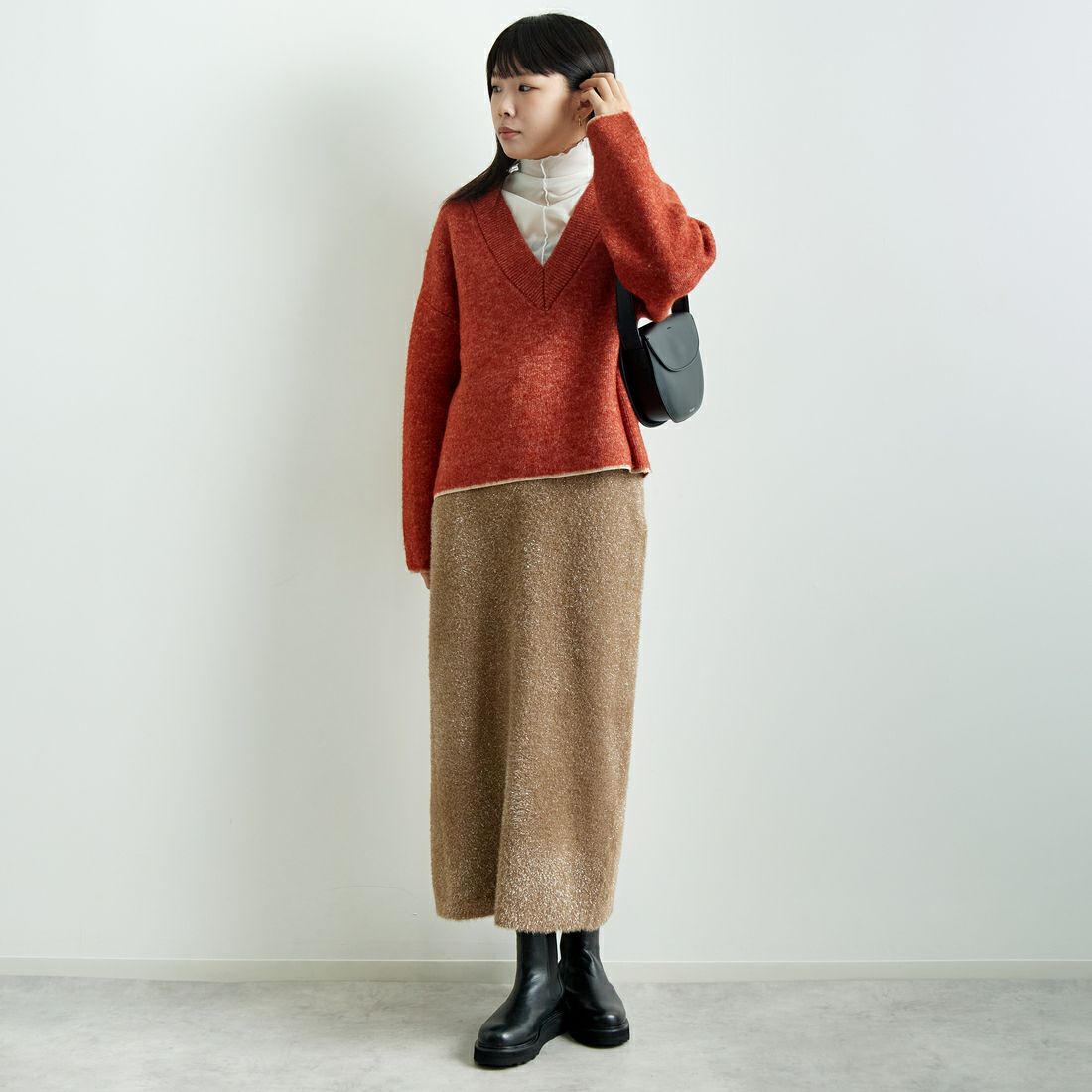 Jeans Factory Clothes [ジーンズファクトリークローズ] ラメシャギースカート [11243814] ﾀﾞｰｸﾌﾞﾗｳﾝ &&モデル身長：167cm 着用サイズ：F&&