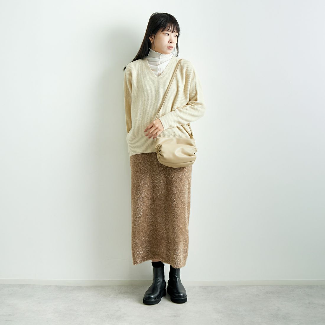 Jeans Factory Clothes [ジーンズファクトリークローズ] ラメシャギースカート [11243814] ﾀﾞｰｸﾌﾞﾗｳﾝ &&モデル身長：167cm 着用サイズ：F&&