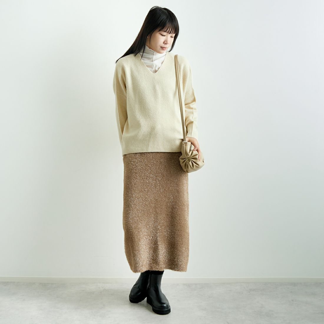 Jeans Factory Clothes [ジーンズファクトリークローズ] ラメシャギースカート [11243814] ﾀﾞｰｸﾌﾞﾗｳﾝ &&モデル身長：167cm 着用サイズ：F&&