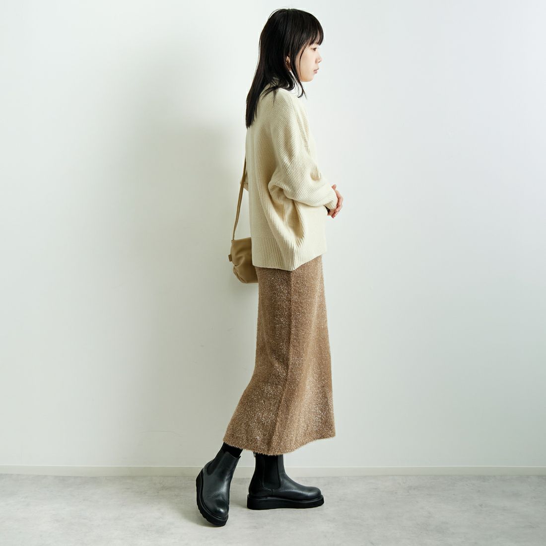 Jeans Factory Clothes [ジーンズファクトリークローズ] ラメシャギースカート [11243814] ﾀﾞｰｸﾌﾞﾗｳﾝ &&モデル身長：167cm 着用サイズ：F&&