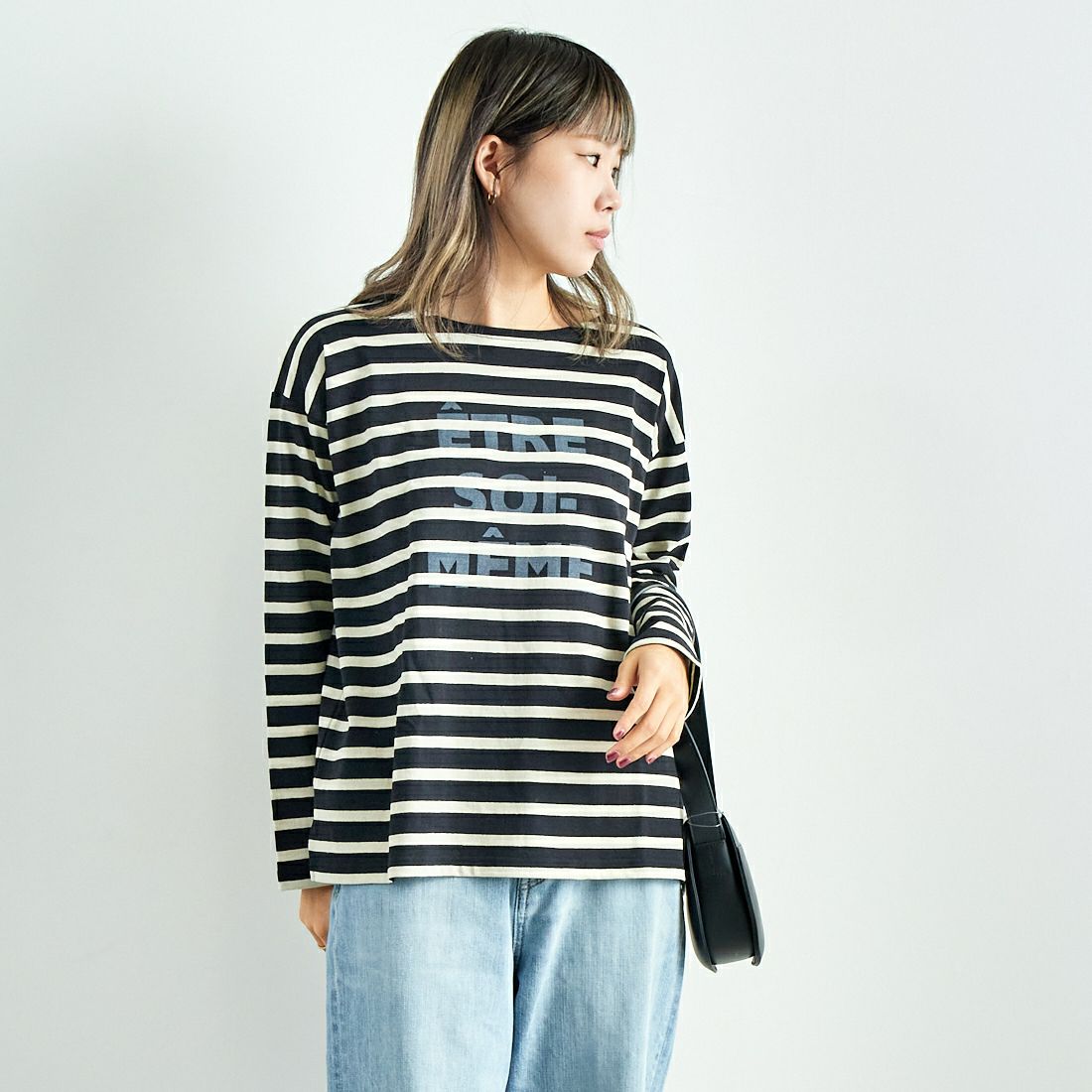 ARMEN [アーメン] ストライプバスクシャツ [NLA1951P07] 9981 NOIR/ &&モデル身長：167cm 着用サイズ：1&&