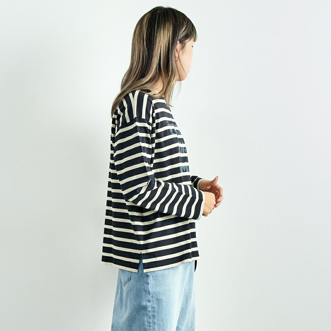 ARMEN [アーメン] ストライプバスクシャツ [NLA1951P07] 9981 NOIR/ &&モデル身長：167cm 着用サイズ：1&&