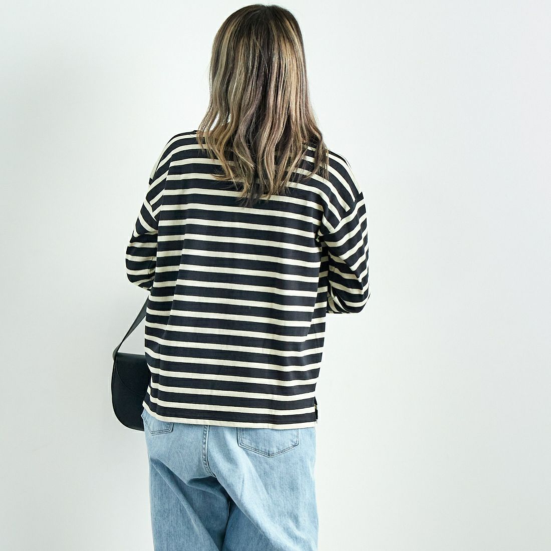 ARMEN [アーメン] ストライプバスクシャツ [NLA1951P07] 9981 NOIR/ &&モデル身長：167cm 着用サイズ：1&&