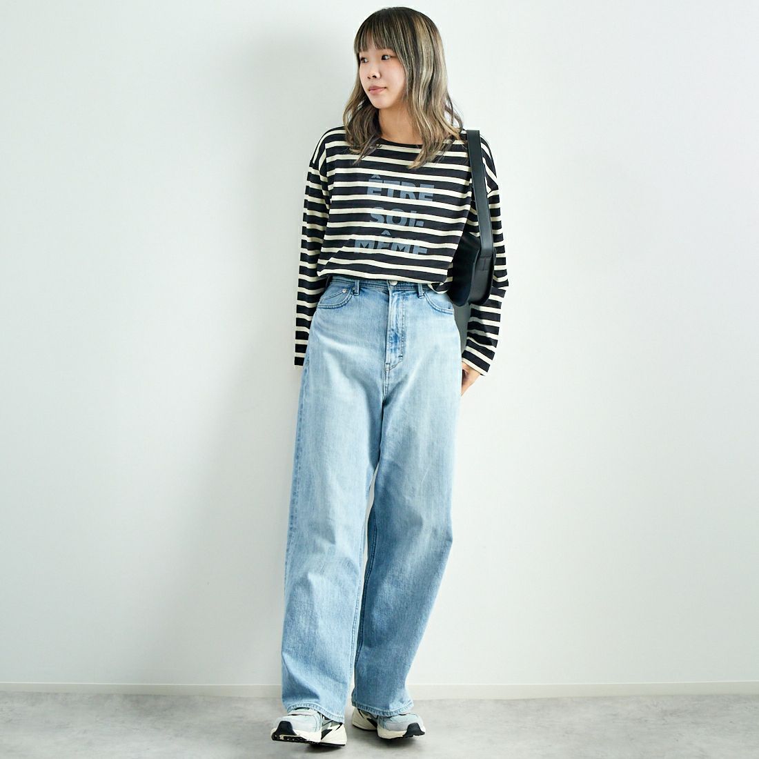 ARMEN [アーメン] ストライプバスクシャツ [NLA1951P07] 9981 NOIR/ &&モデル身長：167cm 着用サイズ：1&&