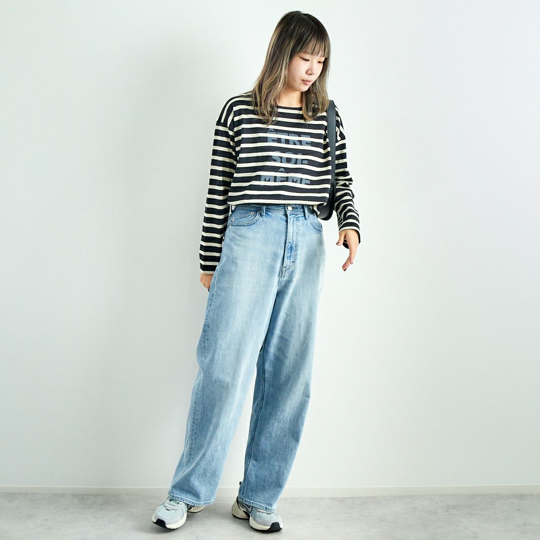 ARMEN [アーメン] ストライプバスクシャツ [NLA1951P07] 9981 NOIR/ &&モデル身長：167cm 着用サイズ：1&&