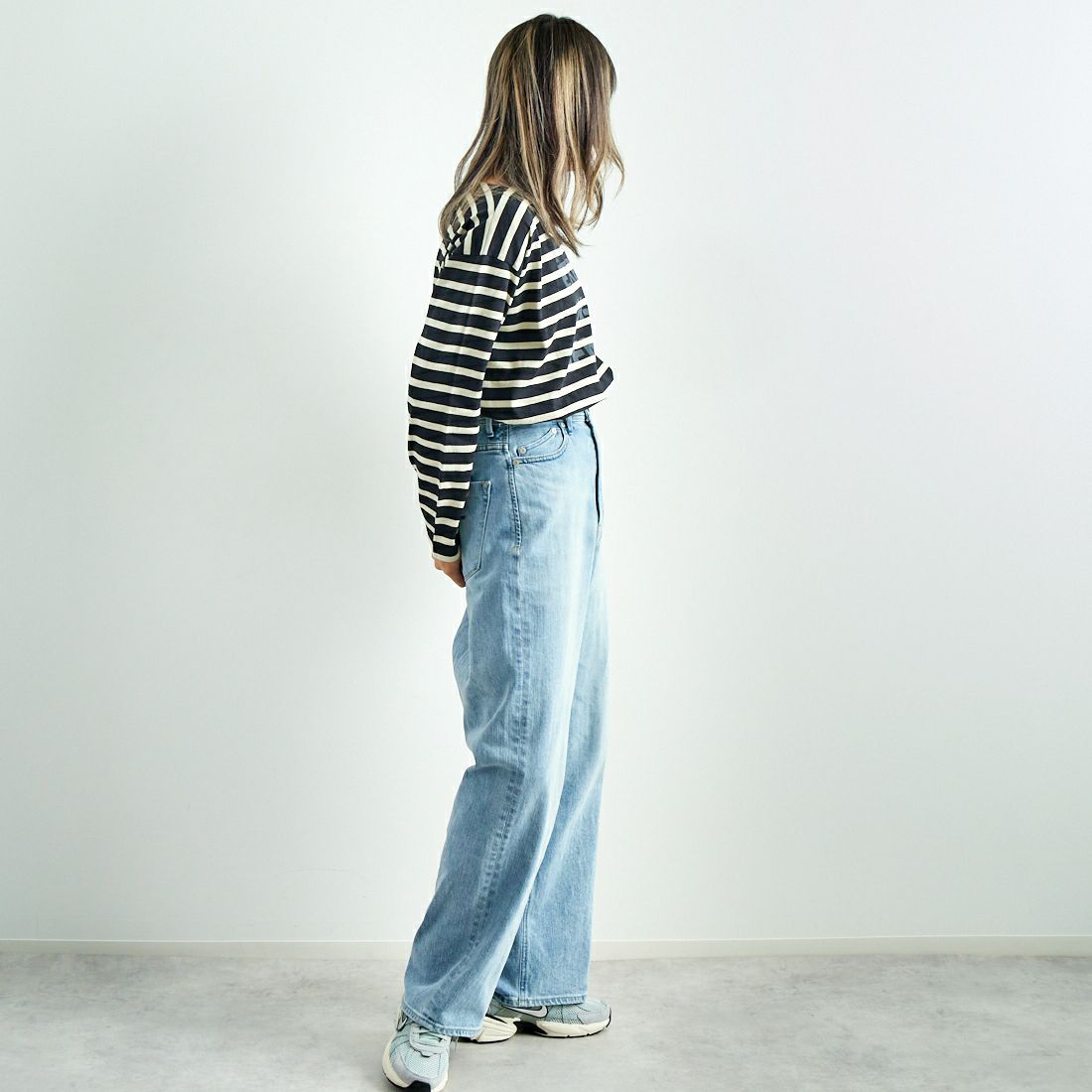 ARMEN [アーメン] ストライプバスクシャツ [NLA1951P07] 9981 NOIR/ &&モデル身長：167cm 着用サイズ：1&&