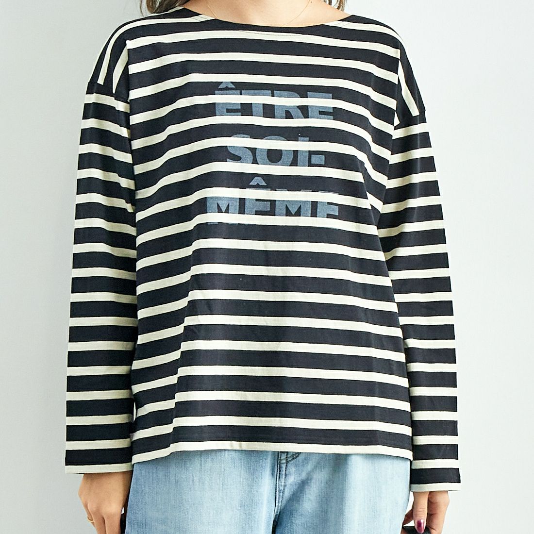 ARMEN [アーメン] ストライプバスクシャツ [NLA1951P07] 9981 NOIR/ &&モデル身長：167cm 着用サイズ：1&&