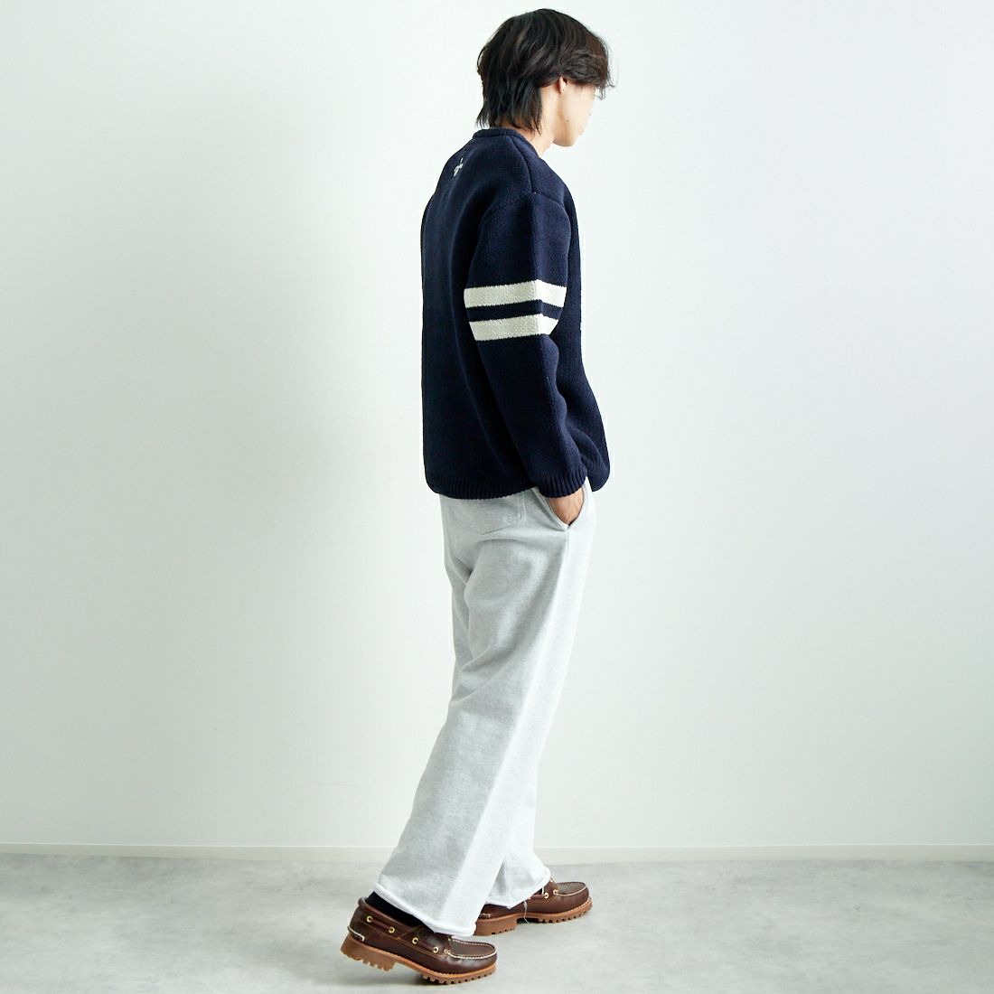AntiBal [アンティバル] 別注 7Gモールクルーネックニット [244HU1KN016-JF] NVY &&モデル身長：179cm 着用サイズ：L&&