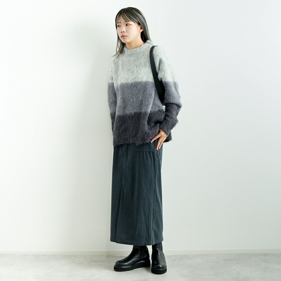 CLOCHE [クロシェ] グラデーションシャギーニット [45285630] ﾁｬｺｰﾙ &&モデル身長：167cm 着用サイズ：2&&