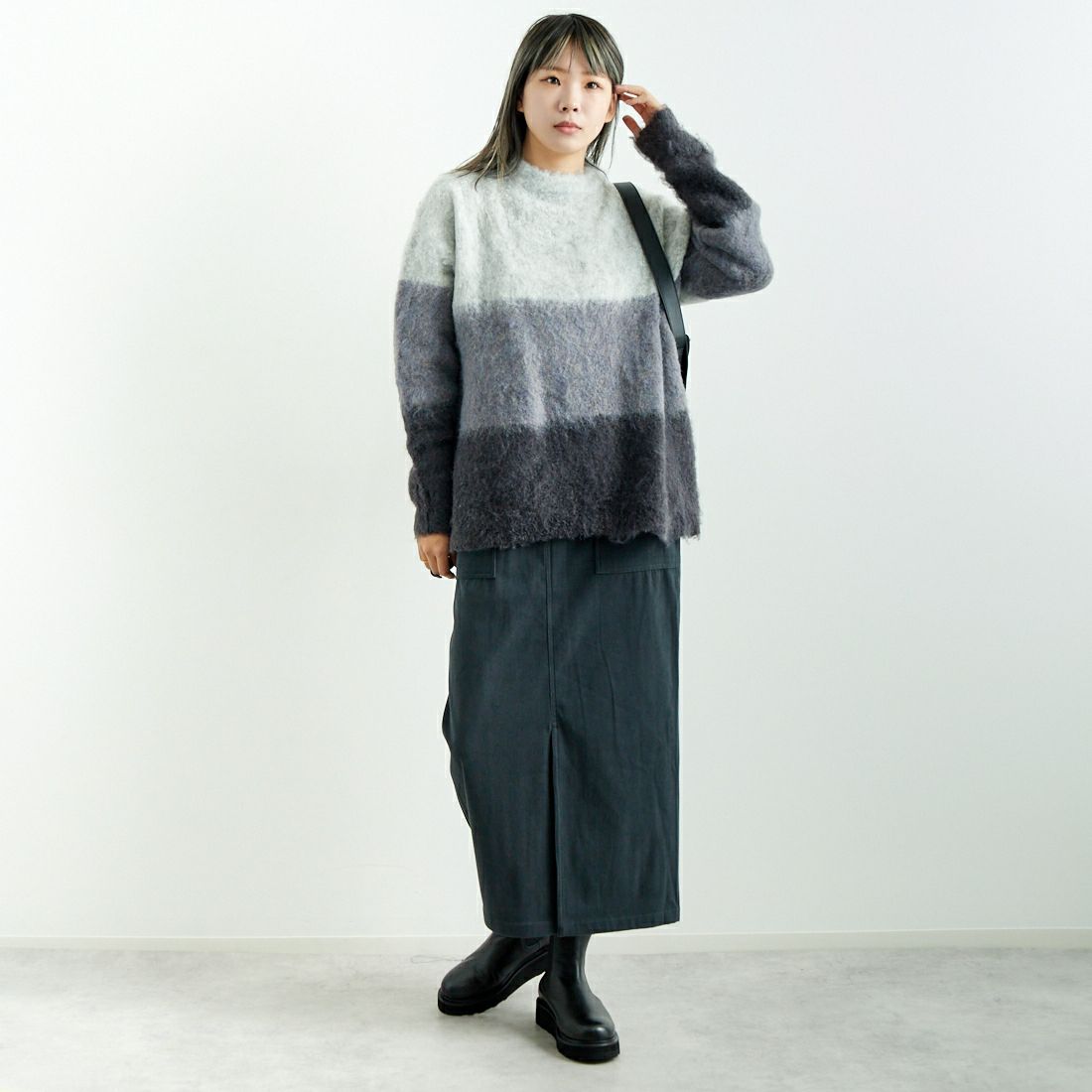 CLOCHE [クロシェ] グラデーションシャギーニット [45285630] ﾁｬｺｰﾙ &&モデル身長：167cm 着用サイズ：2&&