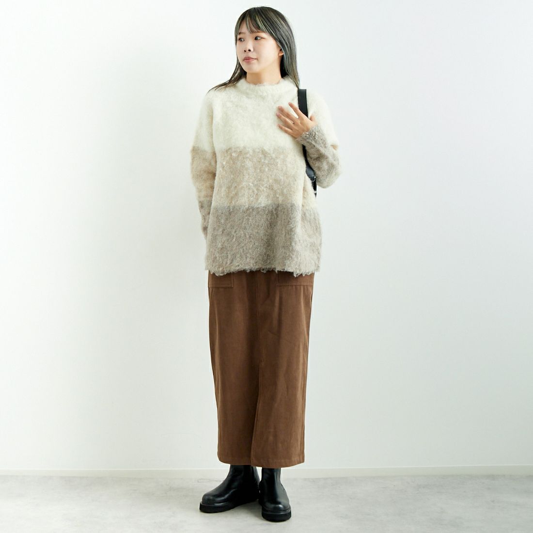 CLOCHE [クロシェ] グラデーションシャギーニット [45285630] ﾍﾞｰｼﾞｭ &&モデル身長：167cm 着用サイズ：2&&