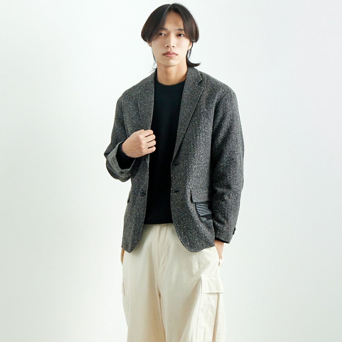 Jeans Factory Clothes [ジーンズファクトリークローズ] PREMIUM WARM ワイドジャケット [JFC-244-082] CHARCOAL &&モデル身長：179cm 着用サイズ：M&&