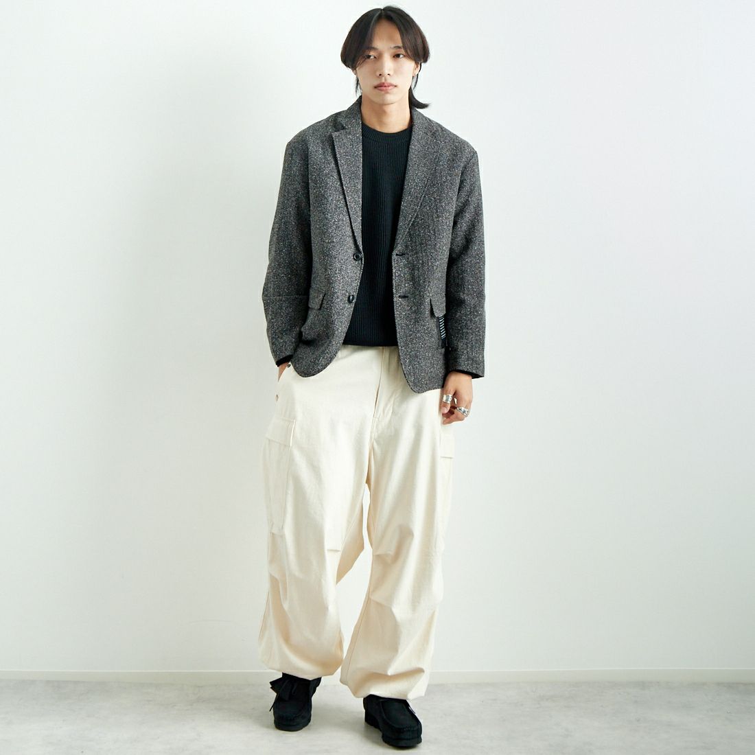 Jeans Factory Clothes [ジーンズファクトリークローズ] PREMIUM WARM ワイドジャケット [JFC-244-082] CHARCOAL &&モデル身長：179cm 着用サイズ：M&&
