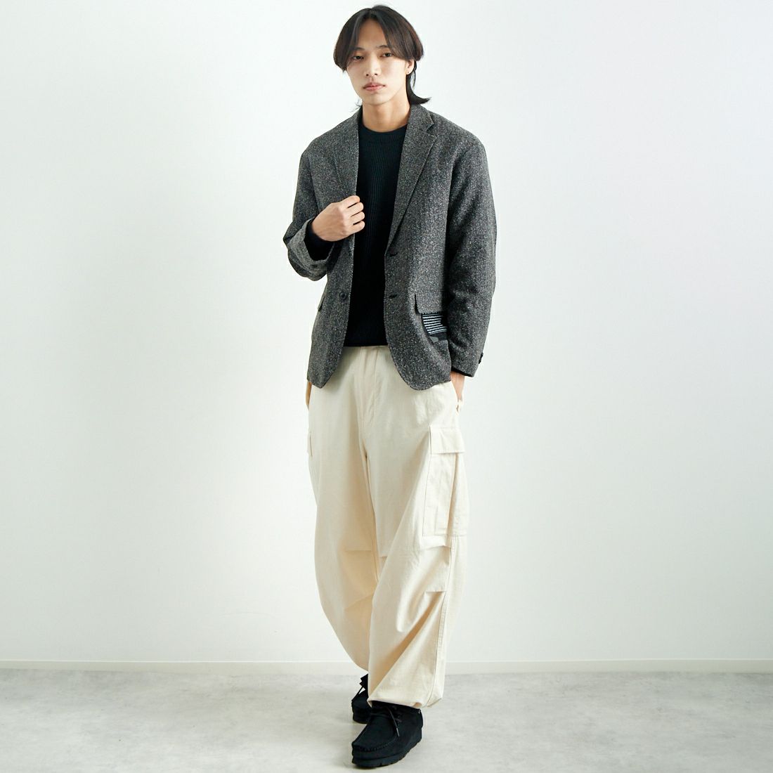 Jeans Factory Clothes [ジーンズファクトリークローズ] PREMIUM WARM ワイドジャケット [JFC-244-082] CHARCOAL &&モデル身長：179cm 着用サイズ：M&&