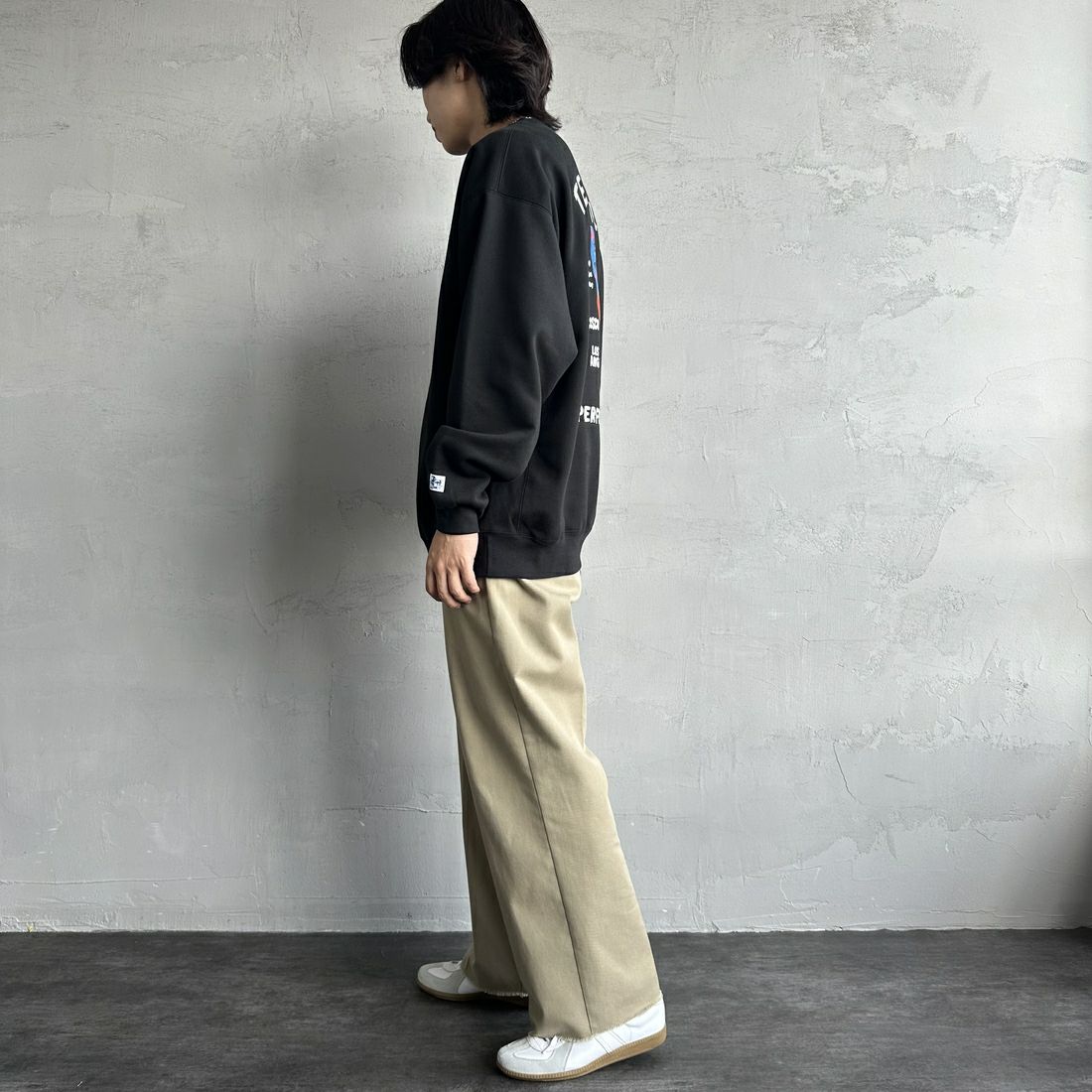 The Endless Summer [エンドレスサマー] 別注 TES CALIF MAP バック刺繍スウェット [C-24774504-JF] 01 BLACK &&モデル身長：179cm 着用サイズ：XL&&