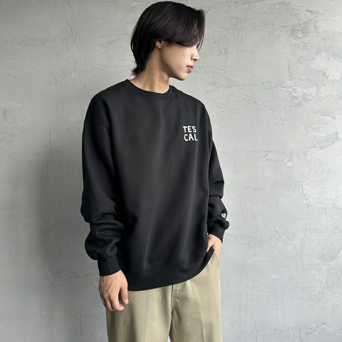 The Endless Summer [エンドレスサマー] 別注 TES CALIF MAP バック刺繍スウェット [C-24774504-JF] 01 BLACK &&モデル身長：179cm 着用サイズ：L&&