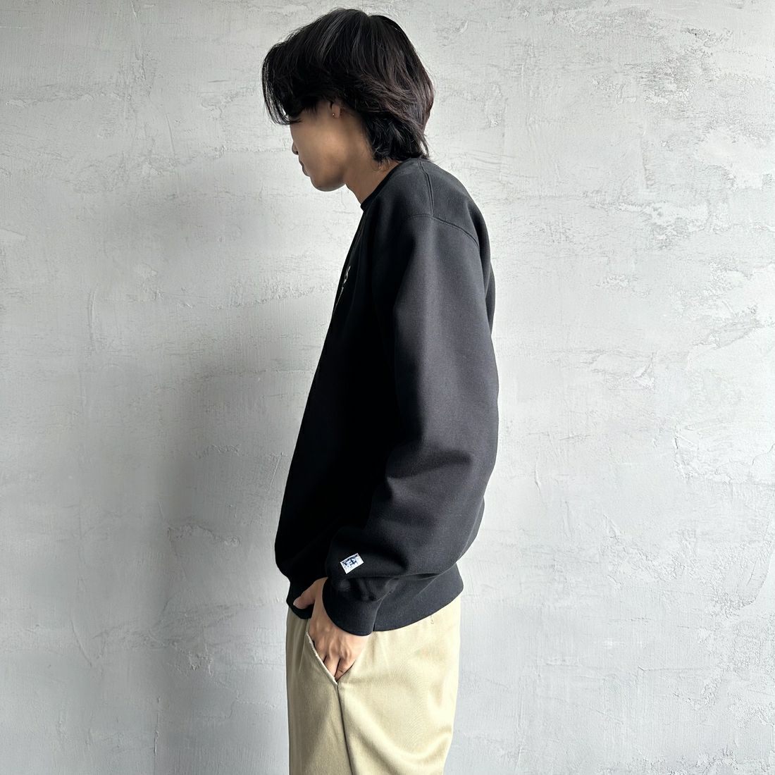 The Endless Summer [エンドレスサマー] 別注 TES CALIF MAP バック刺繍スウェット [C-24774504-JF] 01 BLACK &&モデル身長：179cm 着用サイズ：M&&
