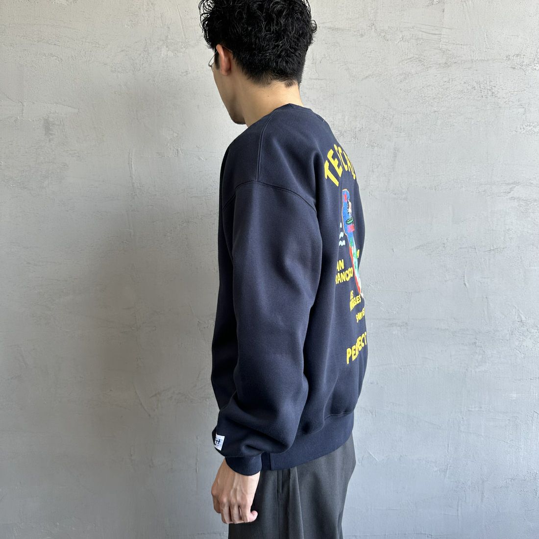 The Endless Summer [エンドレスサマー] 別注 TES CALIF MAP バック刺繍スウェット [C-24774504-JF] 60 NAVY &&モデル身長：168cm 着用サイズ：M&&