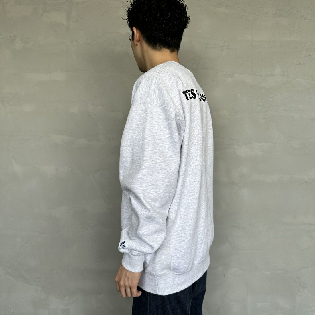 The Endless Summer [エンドレスサマー] 別注 TES CALバックロゴ刺繍スウェット [C-24774505-JF] 03 GRAY &&モデル身長：168cm 着用サイズ：L&&