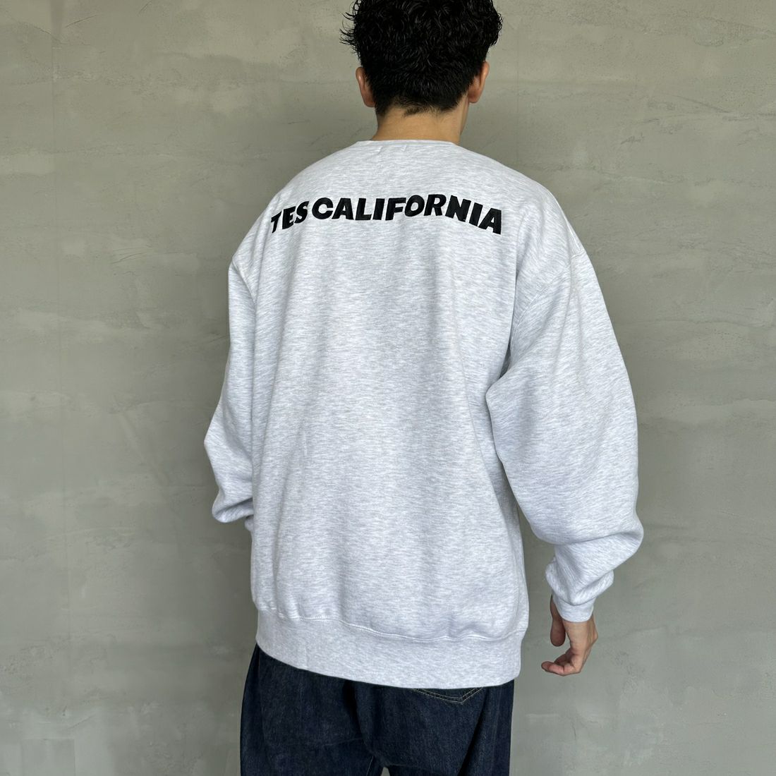 The Endless Summer [エンドレスサマー] 別注 TES CALバックロゴ刺繍スウェット [C-24774505-JF] 03 GRAY &&モデル身長：168cm 着用サイズ：L&&