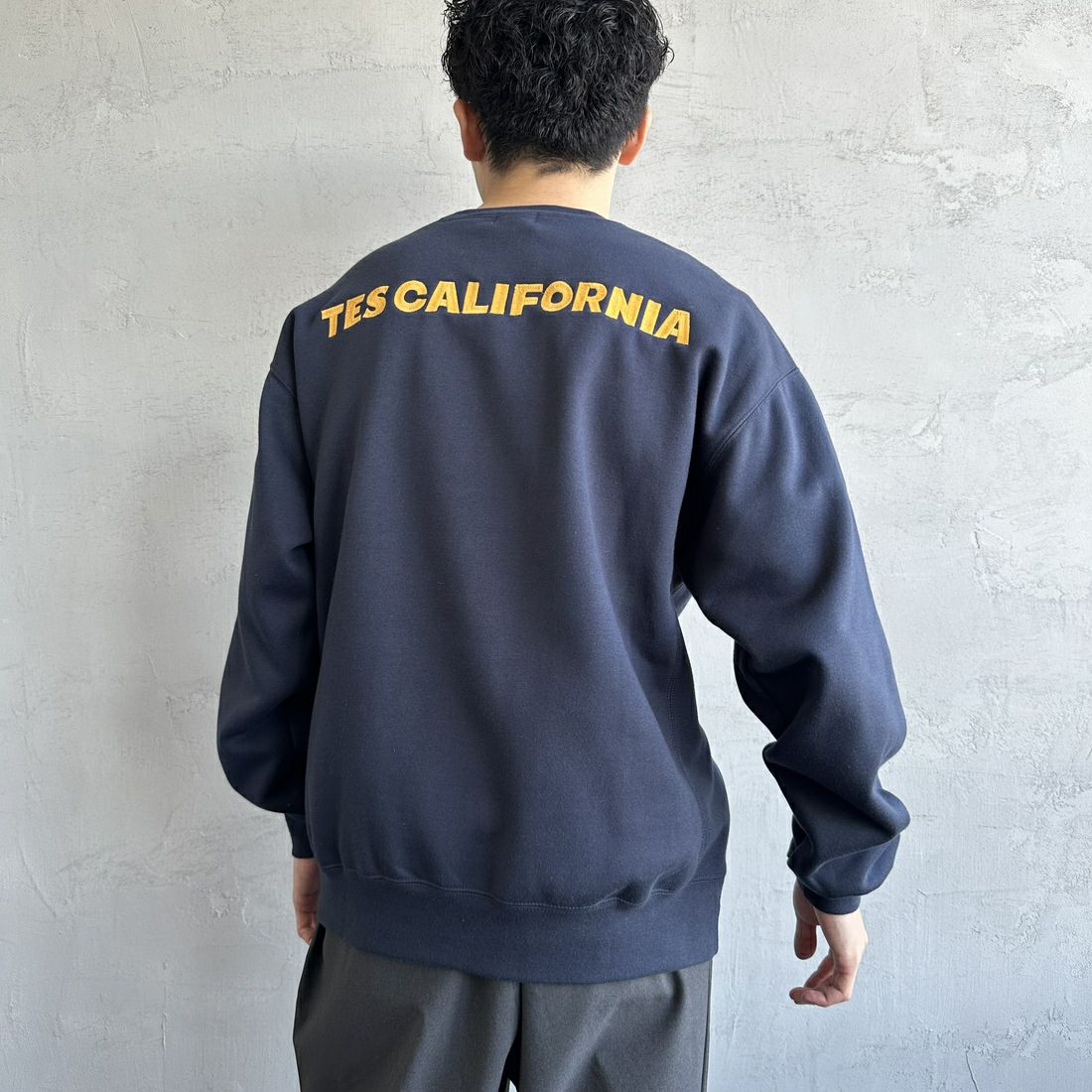 The Endless Summer [エンドレスサマー] 別注 TES CALバックロゴ刺繍スウェット [C-24774505-JF] 60 NAVY &&モデル身長：168cm 着用サイズ：M&&