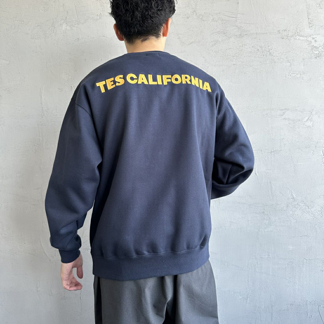 The Endless Summer [エンドレスサマー] 別注 TES CALバックロゴ刺繍スウェット [C-24774505-JF] 60 NAVY &&モデル身長：168cm 着用サイズ：M&&