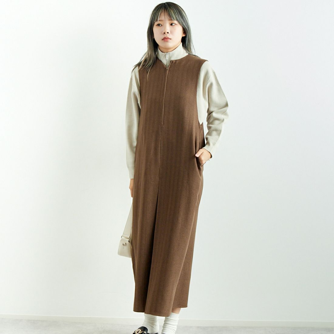 CLOCHE [クロシェ] ヘリンボーンツイードジャンスカ [45085052] ﾌﾞﾗｳﾝ &&モデル身長：167cm 着用サイズ：2&&