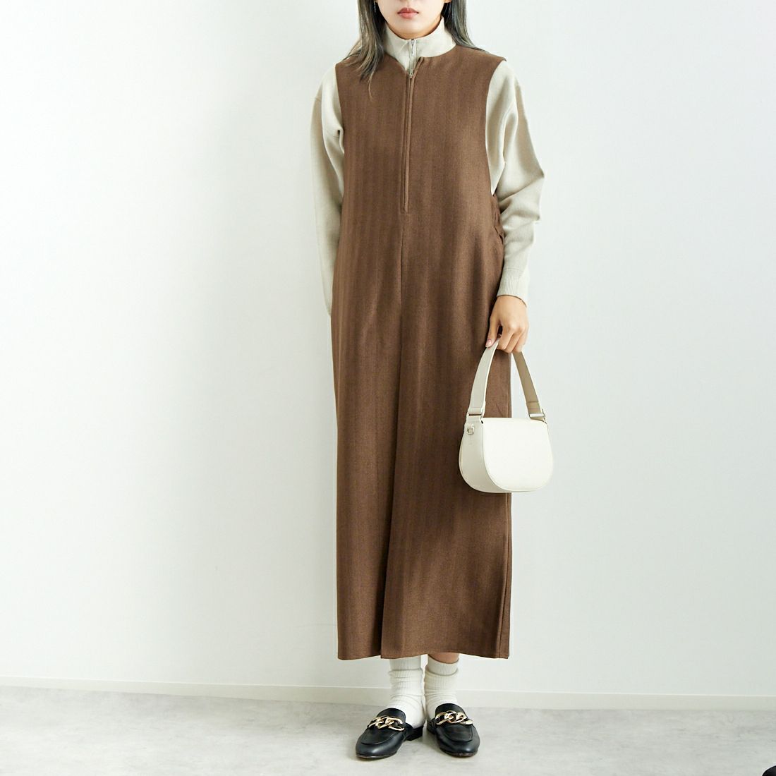 CLOCHE [クロシェ] ヘリンボーンツイードジャンスカ [45085052] ﾌﾞﾗｳﾝ &&モデル身長：167cm 着用サイズ：2&&