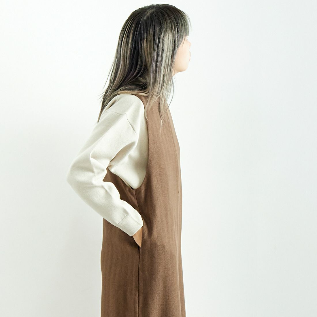 CLOCHE [クロシェ] ヘリンボーンツイードジャンスカ [45085052] ﾌﾞﾗｳﾝ &&モデル身長：167cm 着用サイズ：2&&