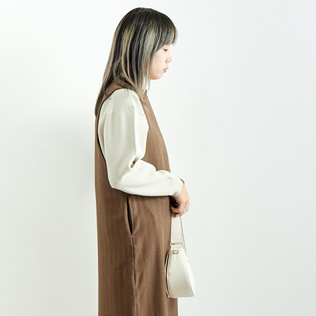 CLOCHE [クロシェ] ヘリンボーンツイードジャンスカ [45085052] ﾌﾞﾗｳﾝ &&モデル身長：167cm 着用サイズ：2&&