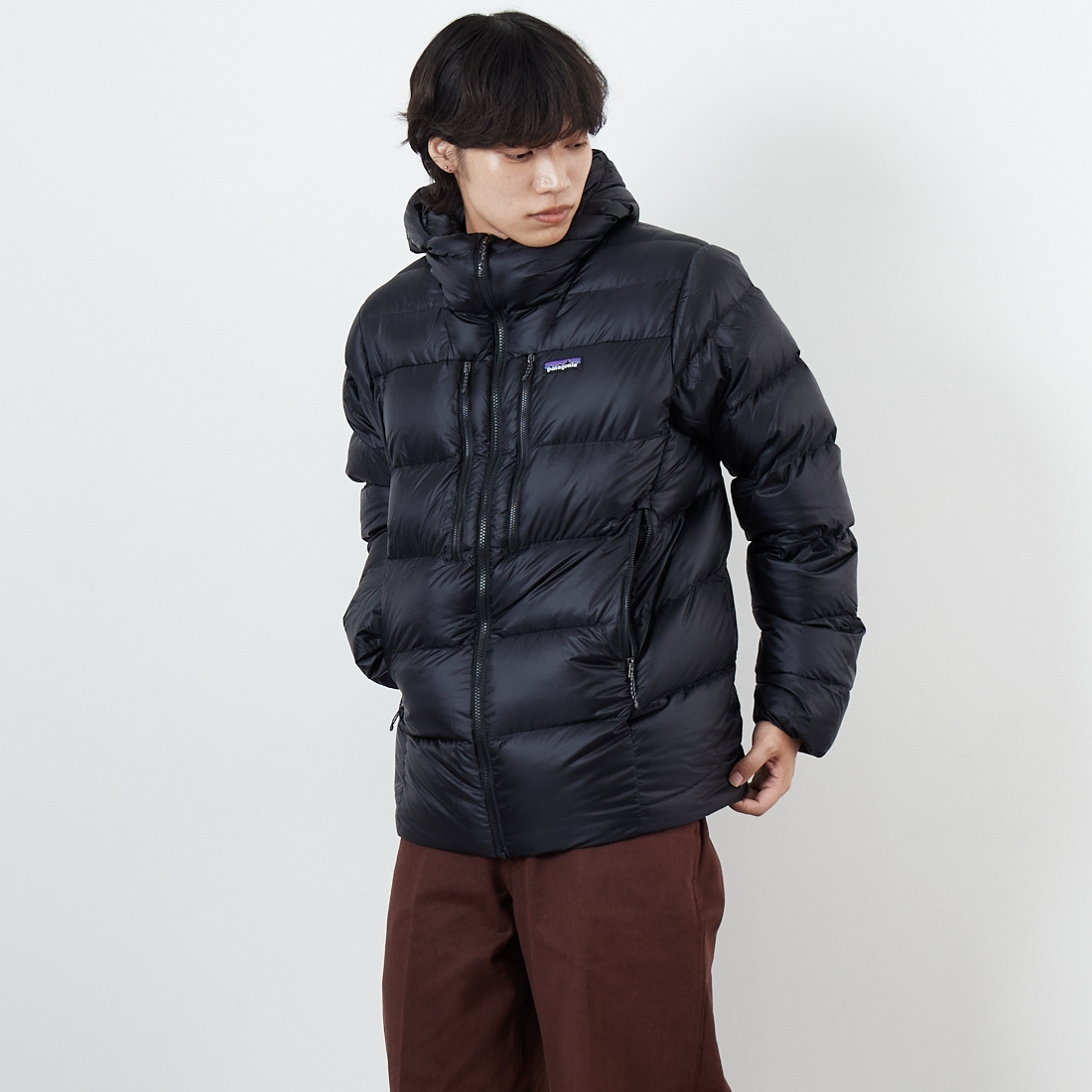 patagonia [パタゴニア] メンズ フィッツロイ ダウンフーディ [85500] BLK &&モデル身長：179cm 着用サイズ：M&&