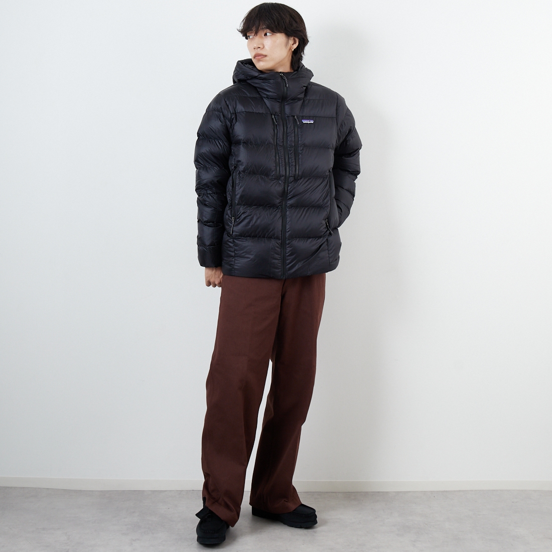 patagonia [パタゴニア] メンズ フィッツロイ ダウンフーディ [85500] BLK &&モデル身長：179cm 着用サイズ：M&&