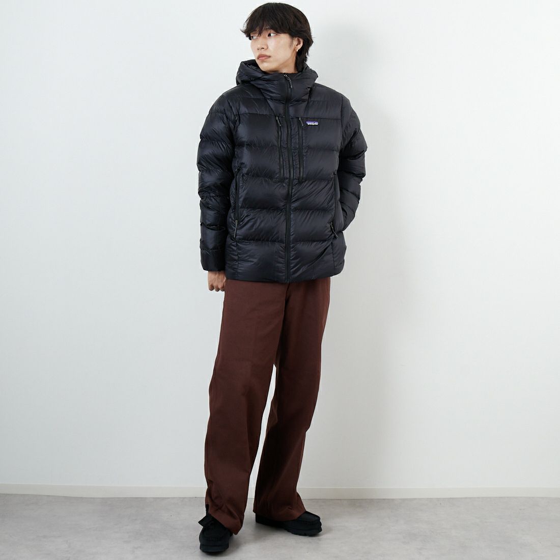 patagonia [パタゴニア] メンズ フィッツロイ ダウンフーディ [85500] BLK &&モデル身長：179cm 着用サイズ：M&&