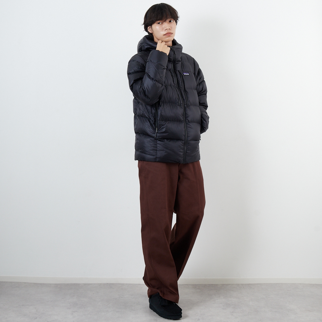 patagonia [パタゴニア] メンズ フィッツロイ ダウンフーディ [85500] BLK &&モデル身長：179cm 着用サイズ：M&&