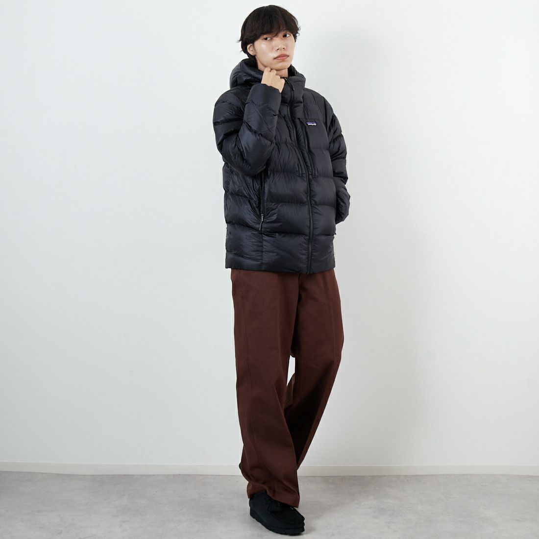 patagonia [パタゴニア] メンズ フィッツロイ ダウンフーディ [85500] BLK &&モデル身長：179cm 着用サイズ：M&&